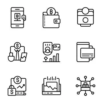 Fintech and Digital Banking Icons. Stock-Illustration