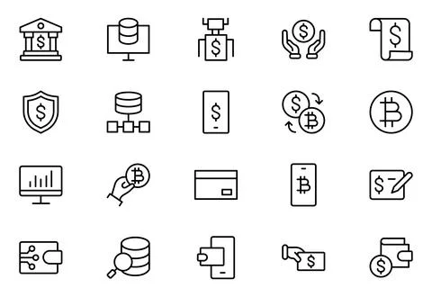Fintech and Digital line Icon set with thin lines contain digital banking, .. Stock Illustration