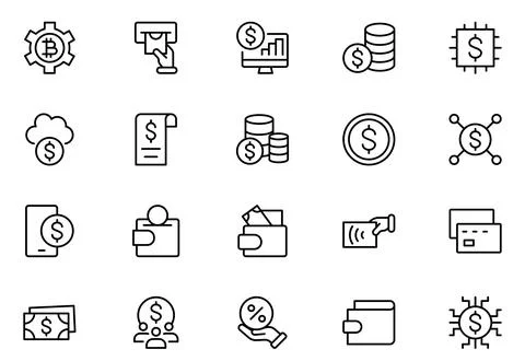 Fintech and Digital line Icon set with thin lines contain digital banking, .. Stock Illustration