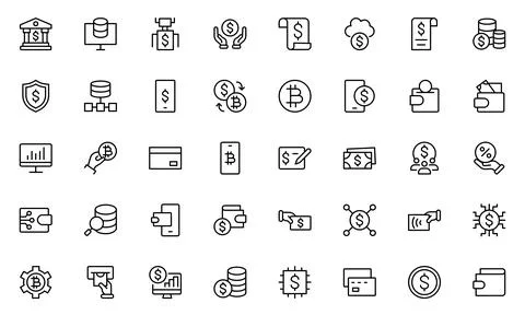 Fintech and Digital line Icon set with thin lines contain digital banking, .. Stock Illustration
