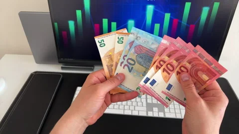 Fintech Background with Euro Cash Counting Close-Up Stock Footage 308287340