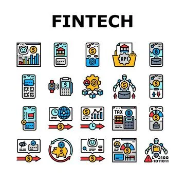 Fintech blockchain payments icons set vector イラスト素材