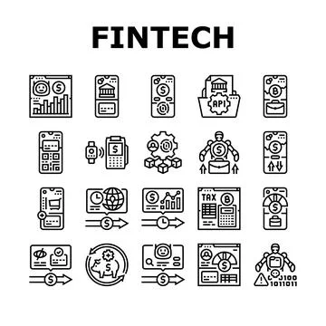 Fintech blockchain payments icons set vector イラスト素材
