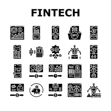 Fintech blockchain payments icons set vector Stock Illustration