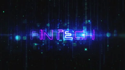 Fintech blue pink neon text glitch effect cinematic title 스톡 동영상 252443994