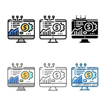 Fintech chart range researching on computer display color icon vector 스톡 일러스트
