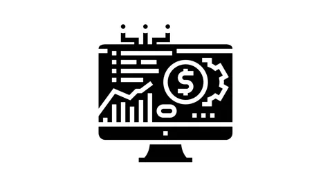Fintech chart researching on computer display glyph icon animation Stock Footage 222849522
