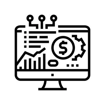 Fintech chart researching on computer display line icon vector illustration Stock Illustration