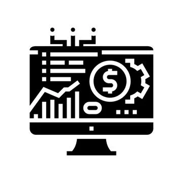 Fintech chart researching on computer display glyph icon vector illustration Illustrazione stock