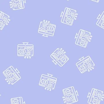 Fintech chart researching on computer display line seamless pattern Illustrazione stock