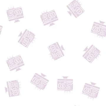 Fintech chart researching on computer display glyph seamless pattern Illustrazione stock