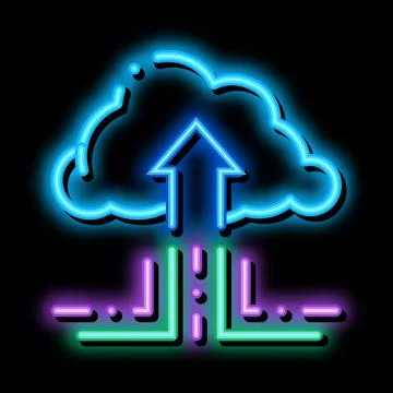 Fintech cloud storage neon glow icon illustration Stock Illustration