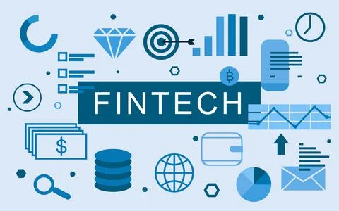 Fintech concept. Illustration of different icons on light background Stock Illustration