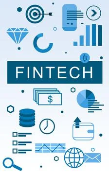 Fintech concept. Illustration of different icons on light background Stock Illustration