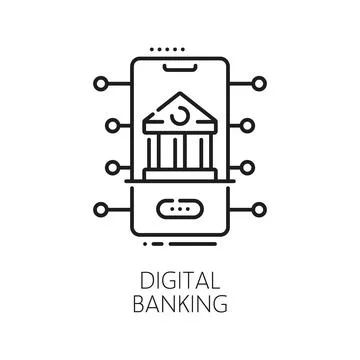 Fintech digital banking technology outline icon Illustrazione stock