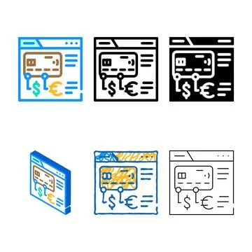 Fintech digital card color icon set vector Stock Illustration