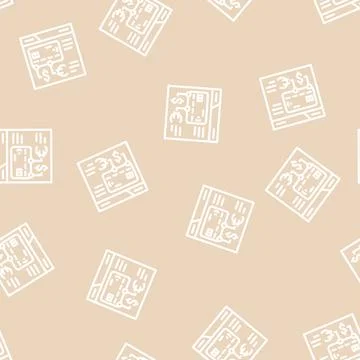 Fintech digital card line vector seamless pattern Stock Illustration