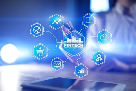 Fintech - digital financial technology. Blockchain and cryptocurrency. 스톡 사진