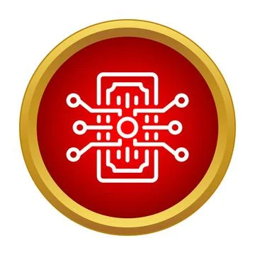 Fintech electronic payment system processing chip in red circle Stock Illustration