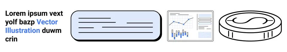 Fintech elements featuring text blocks, user interface cards, analytics chart Stockillustratie