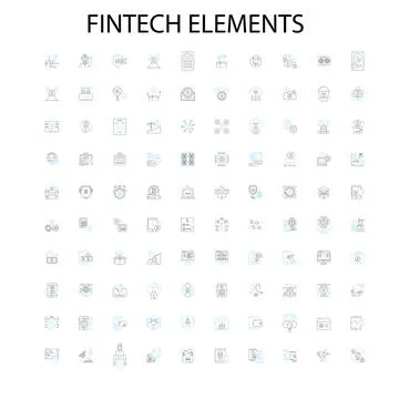 Fintech elements icons, signs, outline symbols, concept linear illustration line イラスト素材