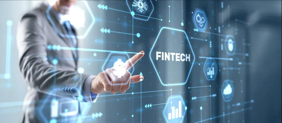 Fintech Financial technology. Business concept on virtual screen Stock Photos