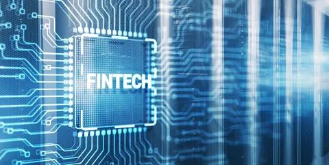 Fintech financial technology concept on 3d Electronic Circuit Board Chip Stock Illustration