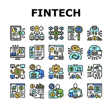 Fintech Financial Technology Icons Set Vector Stock Illustration