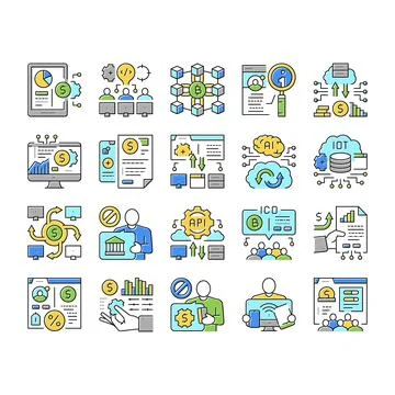 Fintech Financial Technology Icons Set Vector . Stock Illustration