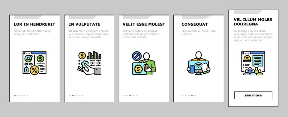 Fintech Financial Technology Onboarding Icons Set Vector Stock Illustration