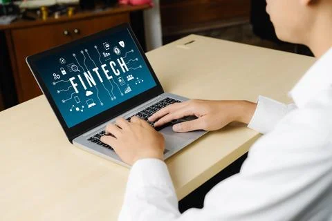 Fintech financial technology software for modish business Stock Photos