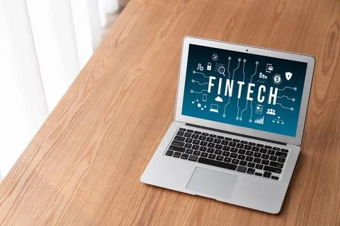 Fintech financial technology software for modish business Stock Photos