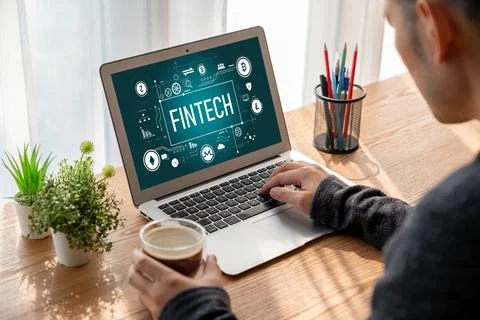 Fintech financial technology software for modish business Stock Photos