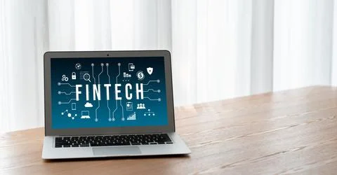 Fintech financial technology software for modish business Stock Photos