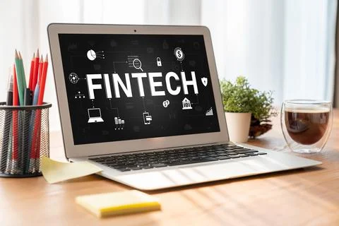 Fintech financial technology software for modish business Stock Photos