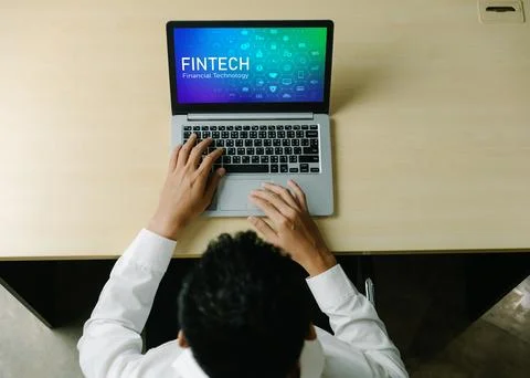 Fintech financial technology software for modish business Stock Photos