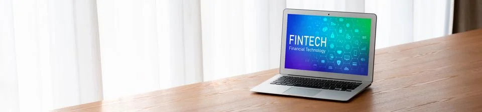 Fintech financial technology software for modish business Stock Photos
