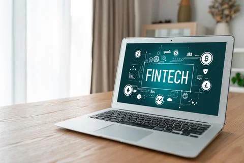 Fintech financial technology software for modish business Stock Photos