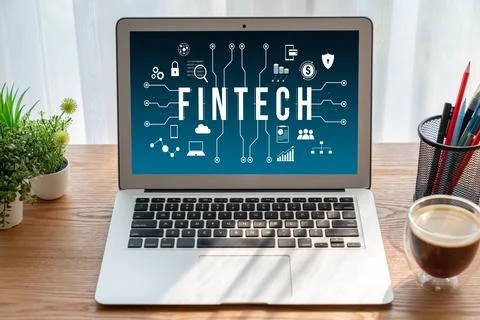 Fintech financial technology software for modish business Stock Photos