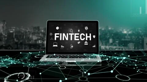 Fintech financial technology software for modish business Stock Photos