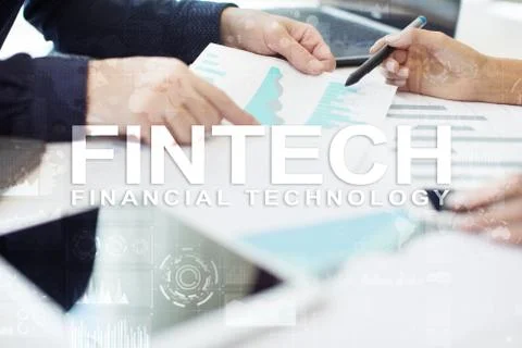 Fintech. Financial technology text on virtual screen. Business, internet and Stock-Fotos