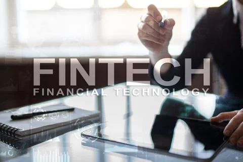 Fintech. Financial technology text on virtual screen. Business, internet and 스톡 사진