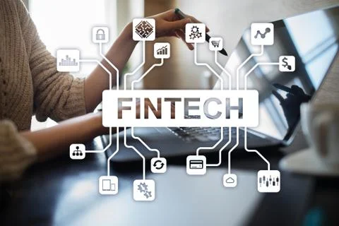 Fintech. Financial technology text on virtual screen. Business, internet and Stock-Fotos