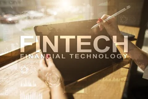 Fintech. Financial technology text on virtual screen. Business, internet and 스톡 사진