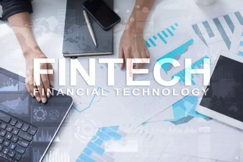 Fintech. Financial technology text on virtual screen. Business, internet and Stock-Fotos