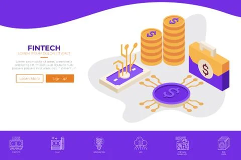 Fintech (Financial Technology) web design template Stockillustratie