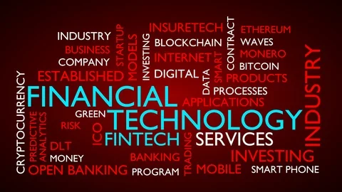 Fintech, financial technology word tag cloud. 3D rendering, loop able Stock Footage 92200403