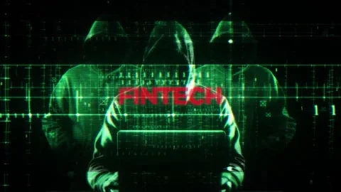 Fintech on hacking screen in technology Stock Footage 343554816