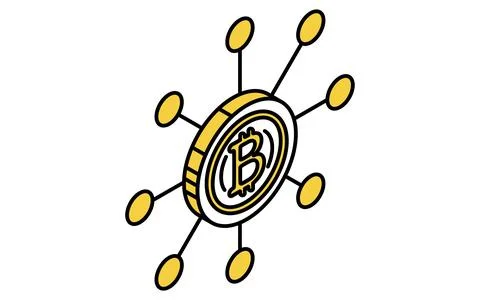 Fintech icon of blockchain with bitcoin symbol, cryptocurrency and digital .. Stock Illustration