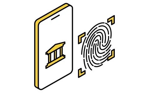 Fintech icon of fingerprint authentication login to online bank, secure mob.. Stock Illustration